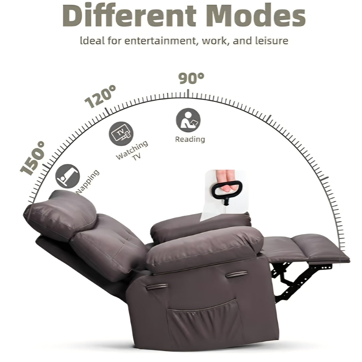 Oversized Leather Recliner Chair - Heat and Massage, Swivel Rocker Manual Recliner for Adults