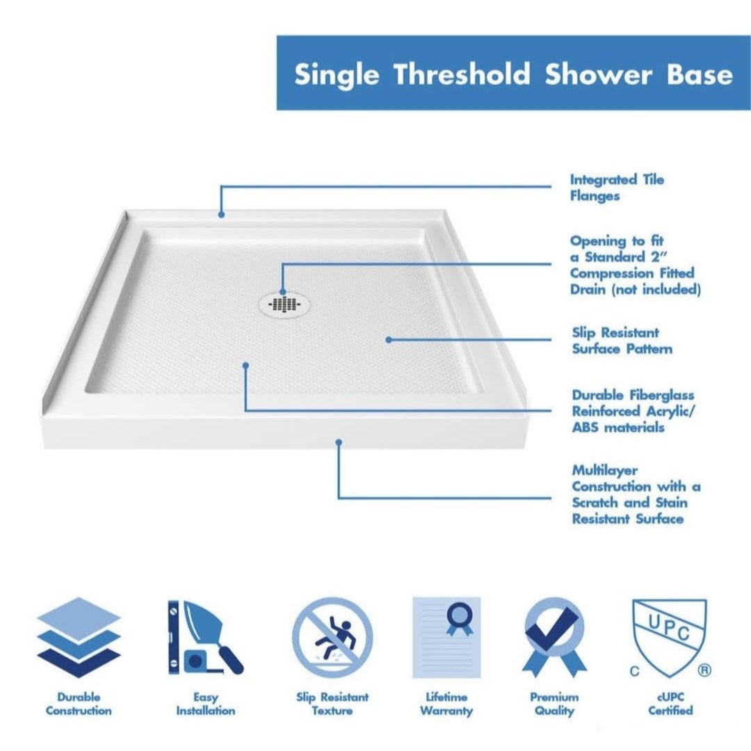Dreamline DLT-1136360 Slimline Single Threshold Shower Base 36' x 36' x 2 3/4' in White