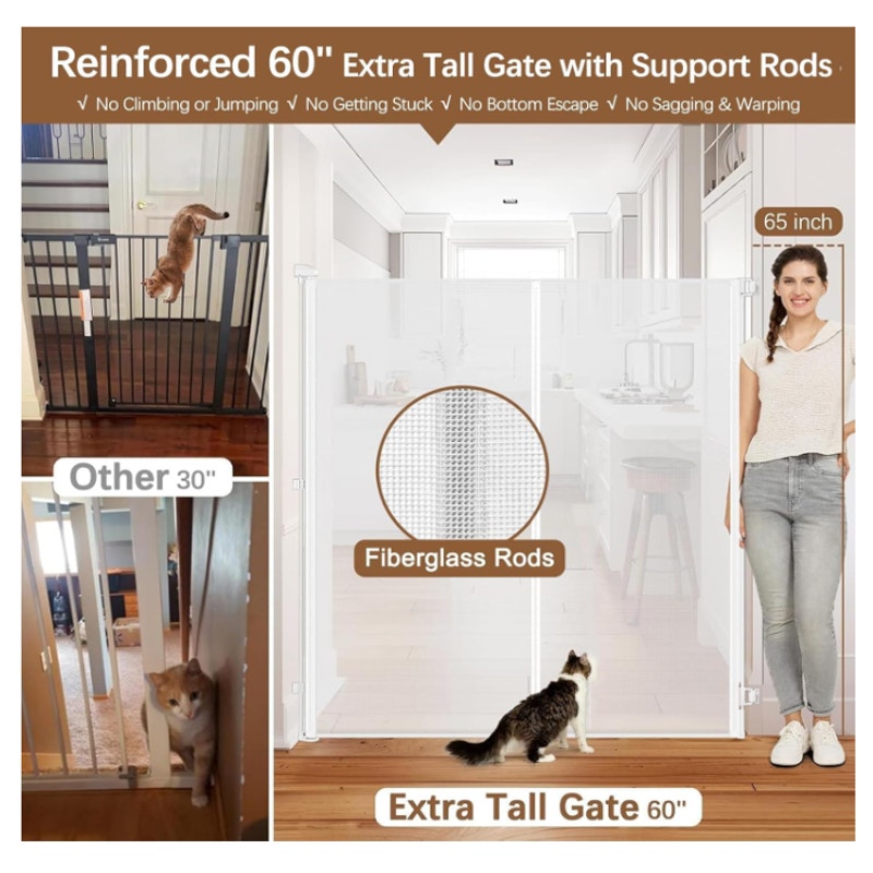 Reinforced 72" X 55" Extra Tall Pet Gate for Cats, No Jumping Over/Crawling Under