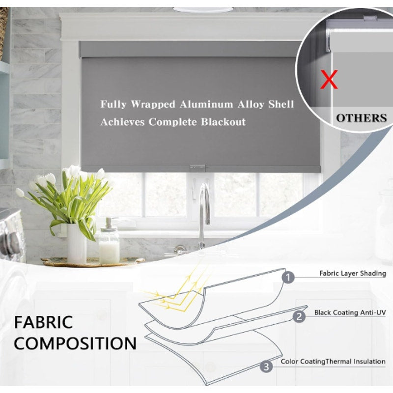 AOSKY Cordless Blackout Roller Shades, 73" W x 72" H, Grey