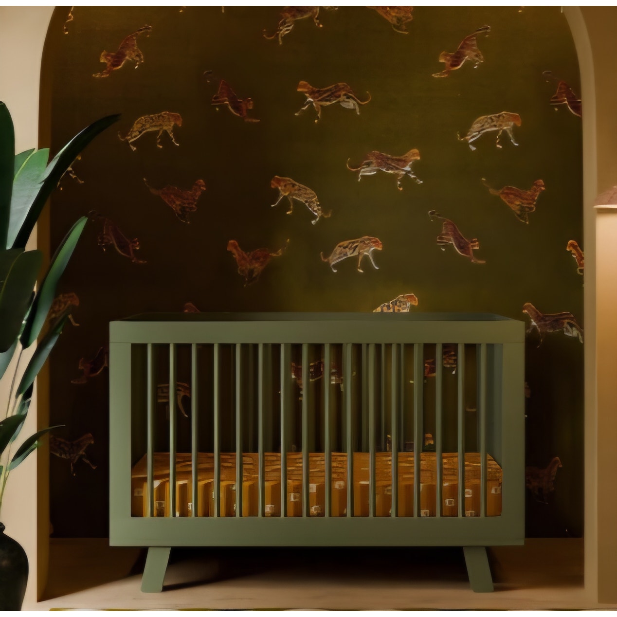 3-in-1 Convertible Crib with Toddler Bed Conversion Kit in Olive Green