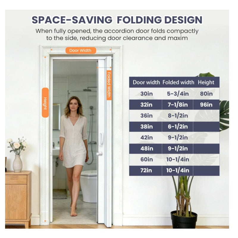 DIYHD 36X96in Frosted Glass PVC Folding Accordion Door with Latch