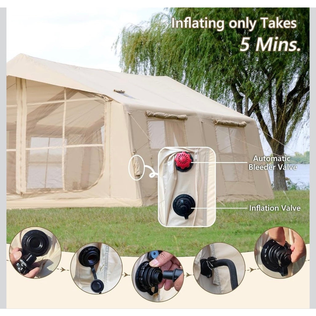 Inflatable camping tent with hand pump for 8-12 person