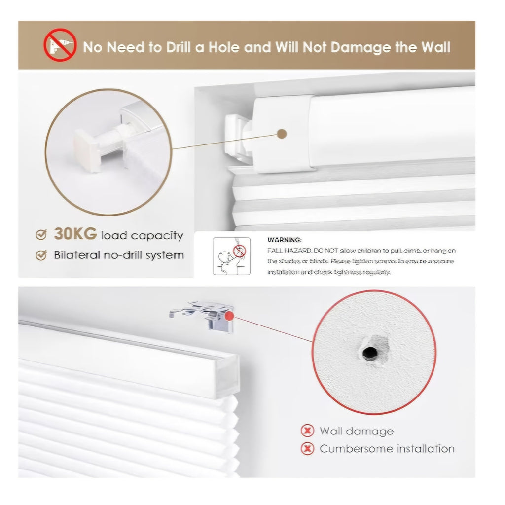 LazBlinds No Tools No Drill Cordless Cellular Shades 46" W x 48" H, White
