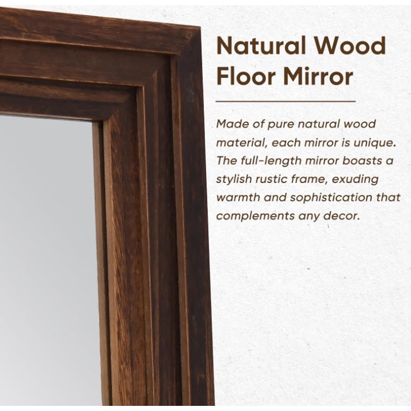 Full Length Mirror 71"x32", Rect Solid Wood Frame with Stand