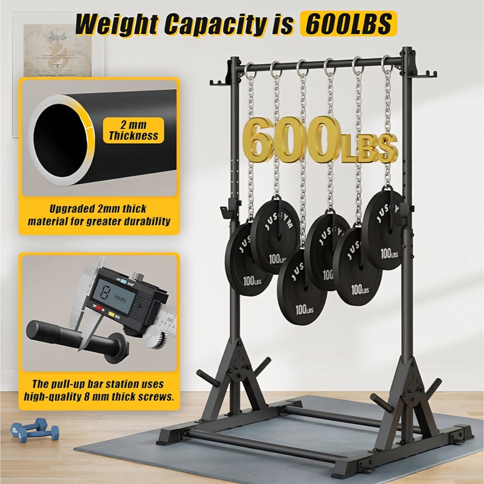 Pull Up Station, Strength Training Workout Pull Up Bar Free Standing for Home Gym