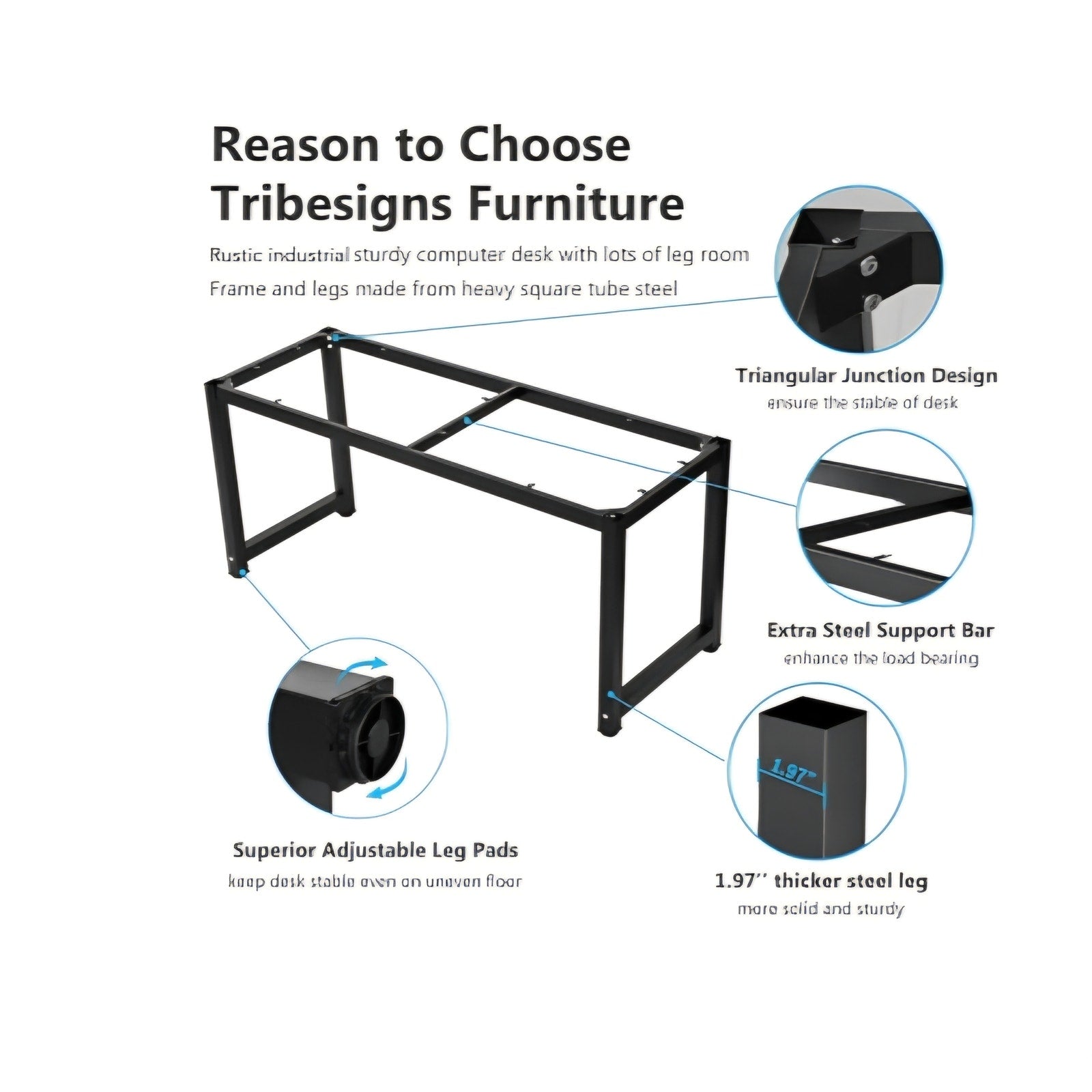 Tribesigns Computer Desk, 63 inch Large Office Desk Computer Table Study Writing Desk