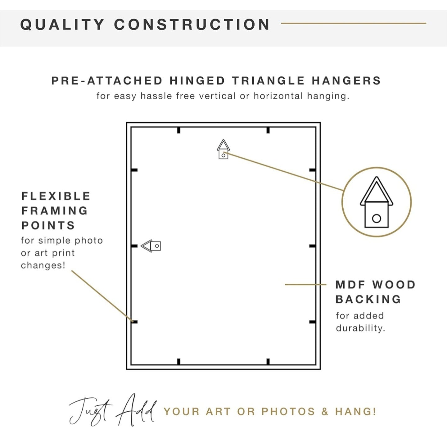 MCS East Village 18x18 Matted Square Picture Frame with 12x12 Photo Display, Black Wall Hangi