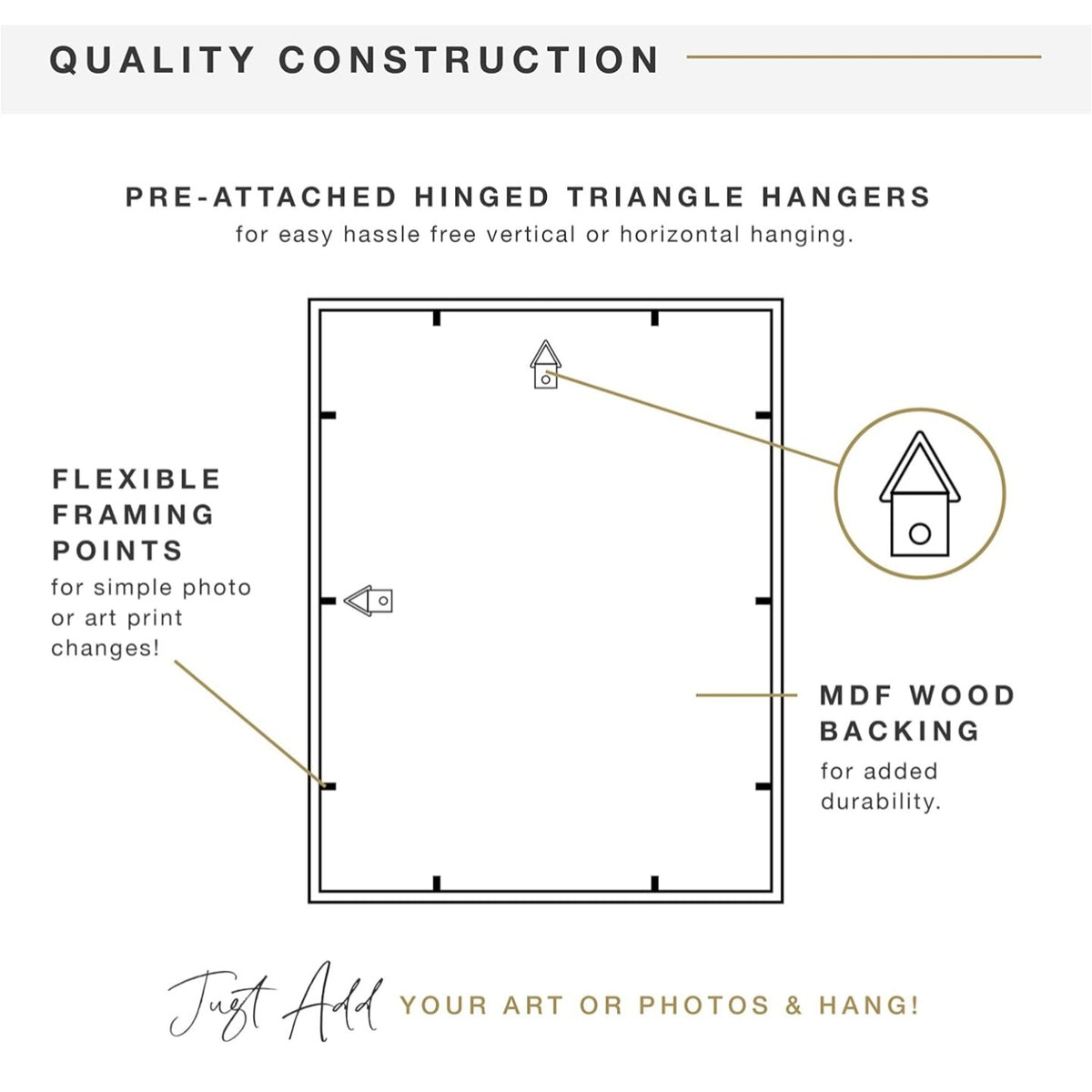 MCS East Village 18x18 Matted Square Picture Frame with 12x12 Photo Display, Black Wall Hangi