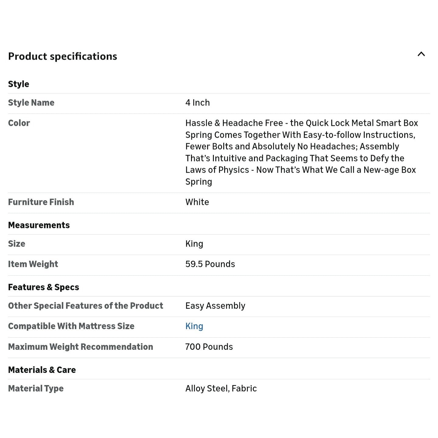 ZINUS King, Quick Lock Metal Smart Box Spring, 4 Inch Mattress Foundation, Strong Metal Structure,