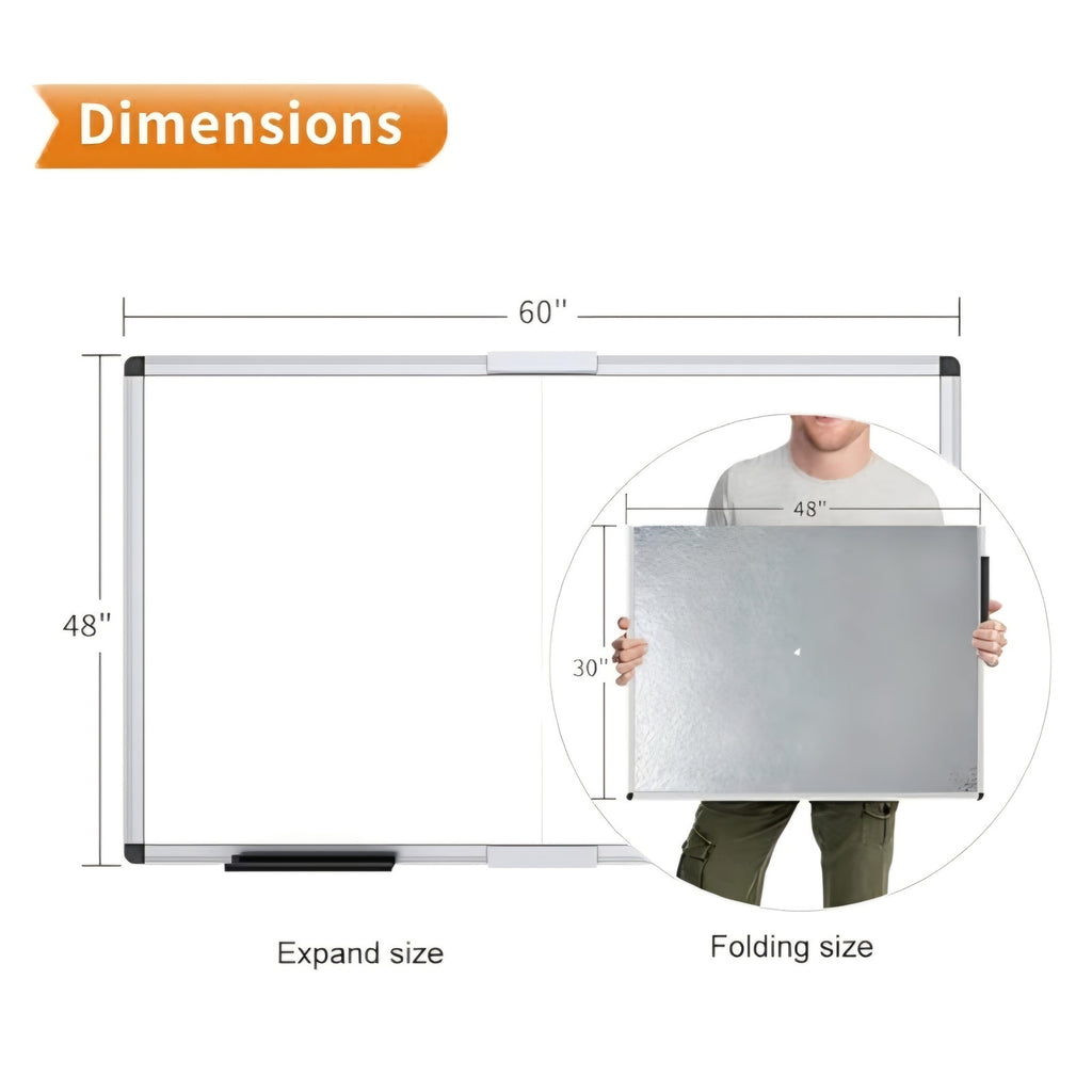 VIZ-PRO Magnetic Dry Erase Board, 60 X 48 Inches, Foldable Wall-Mounted Whiteboard