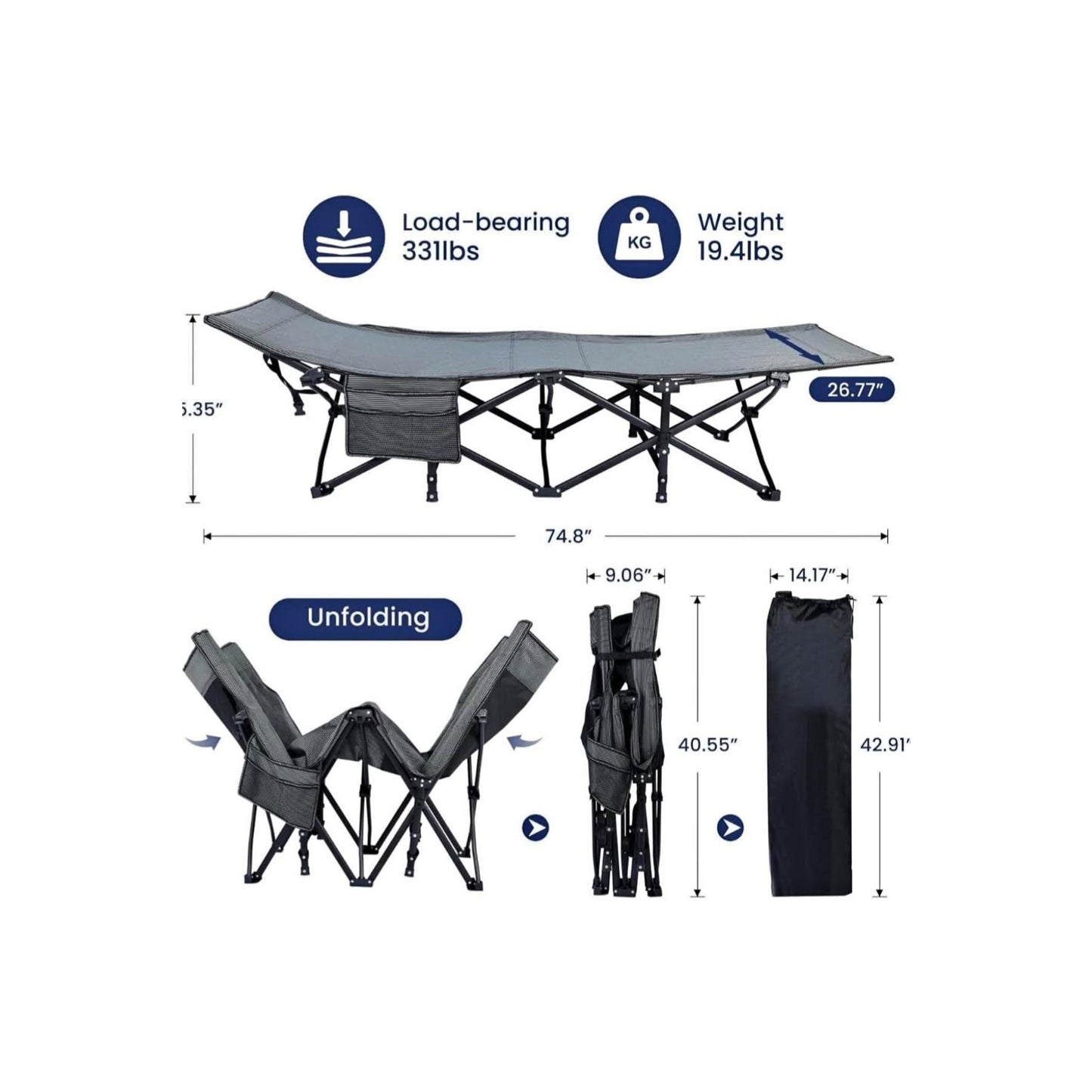 YSSOA Camping Cot for Adults, Foldable Bed for Outdoor with Portable Bag, Camping Bed Lightweight