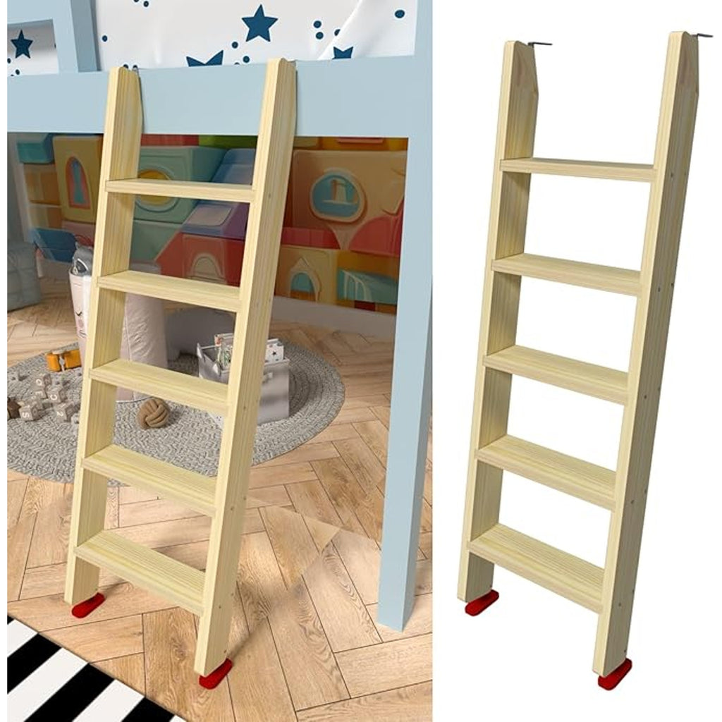 Wood Bunk Bed Ladder, Lofted with 4in Extra Wide Steps & Non-Slip Pads, Wood Color, 55in /140cm