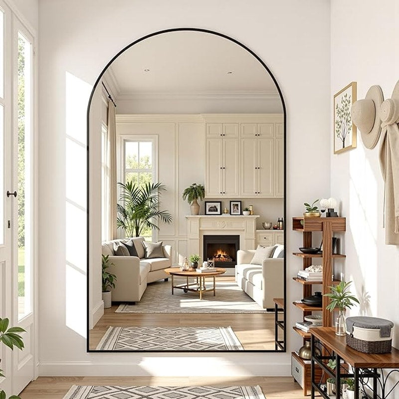 Full Length Mirror 86" L x 46" Full Body Standing, for Bedroom, Living Room, Arched Style Black