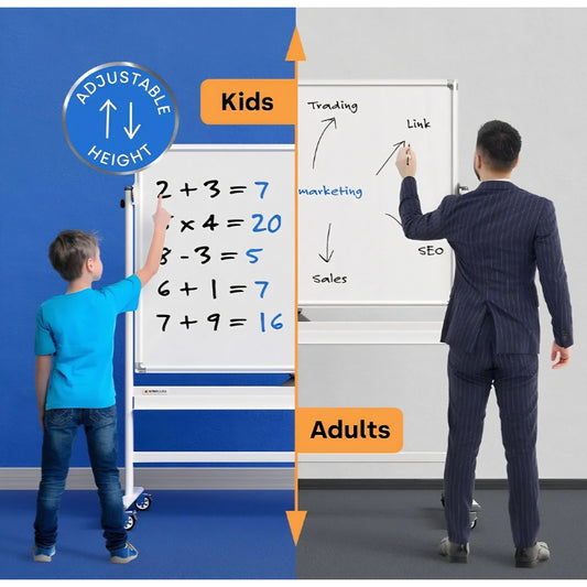 Rolling Dry Erase Board 48 x 36 - Large Portable Magnetic Whiteboard with Stand - Double Sided Ease