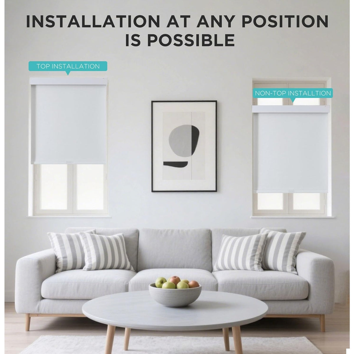 Joydeco No Drill Blackout Shades, Free-Stop Cordless Roller Shades,  (White, 23" W x 75" H).