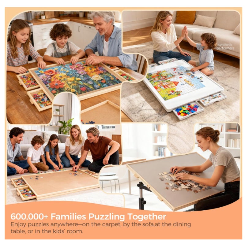 1500 Piece Rotating Puzzle Board with 4 Drawer 24.92"x33.58"Portable Wooden Jigsaw Puzzle Table