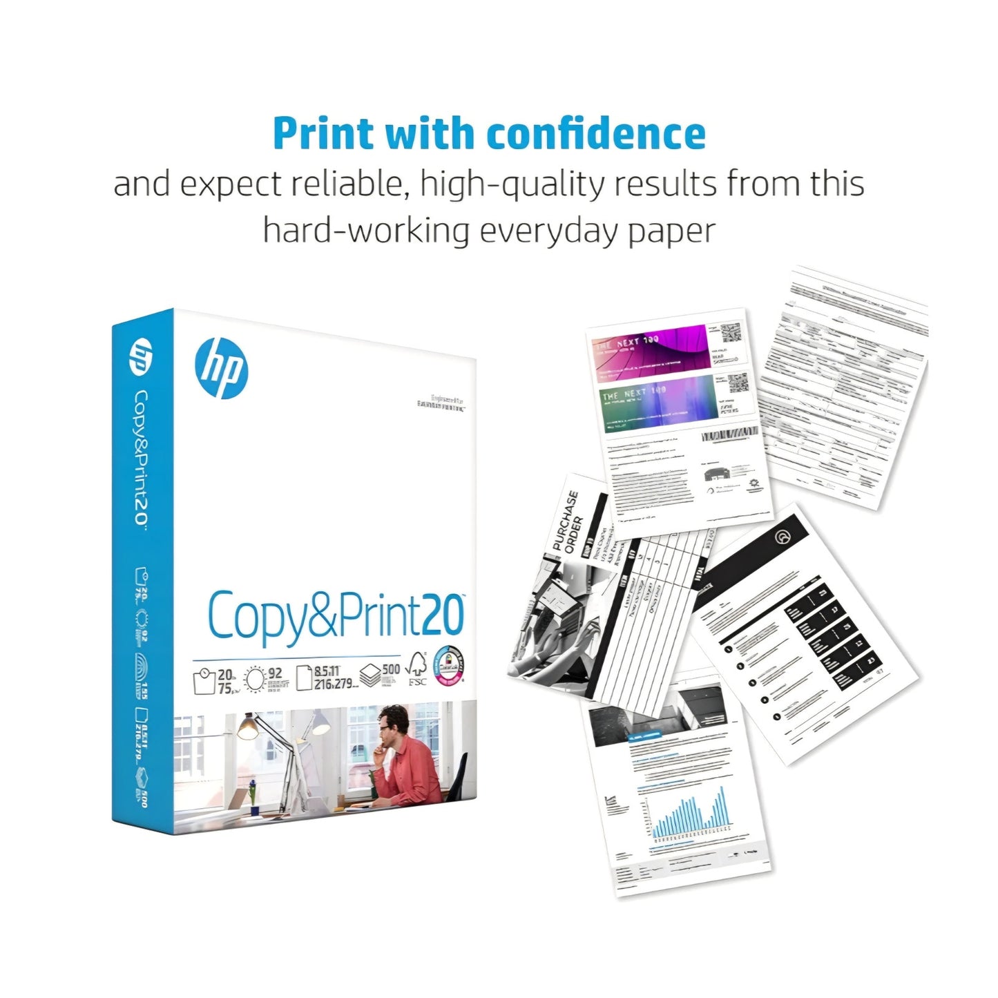 HP Printer Paper | 8.5 x 11 Paper | Copy &Print 20 lb | 10 Ream Case - 5,000 Sheets | 92 Bright