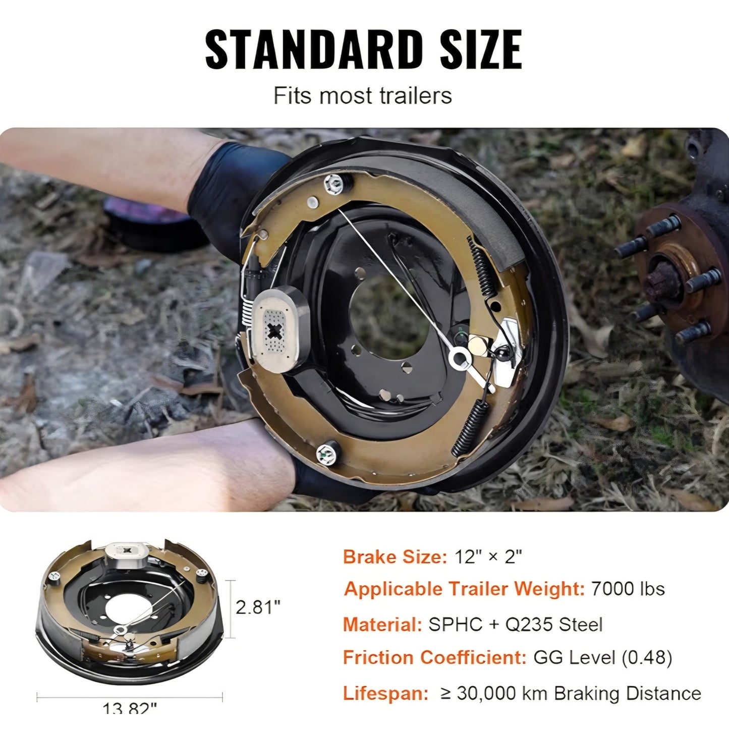 VEVOR Electric Trailer Brake Assembly, 12" x 2", 2 Pairs Self-Adjusting Electric Brakes Kit for