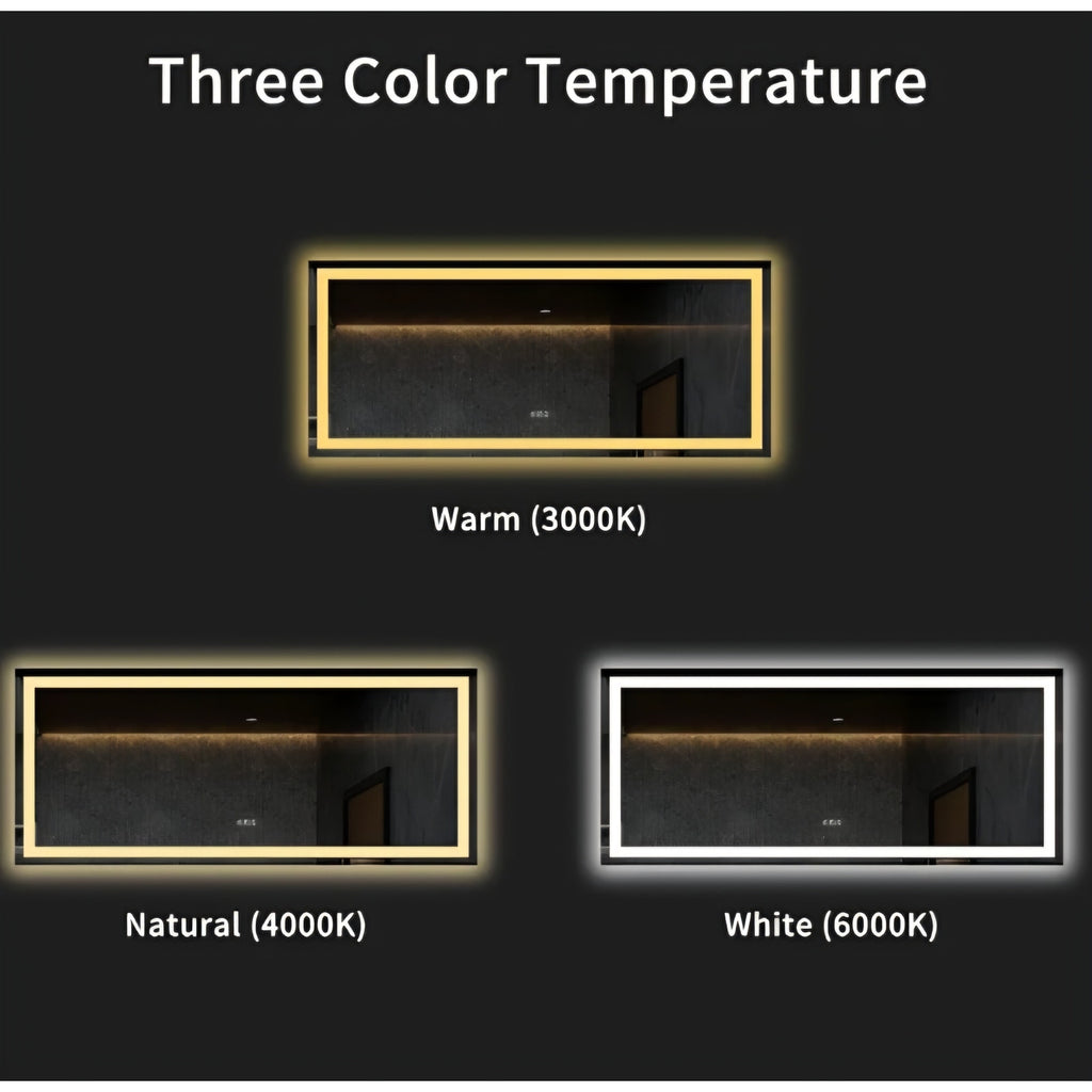 60X28 LED Bathroom Mirror with Lights, Anti-Fog, Dimmable, Backlit + Front Lit