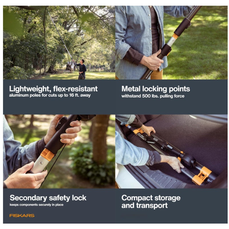 Fiskars 4-16 Ft XtendControl Extendable Pole Saw & Tree Pruner Modular Set Rotating Pruner Head Piv