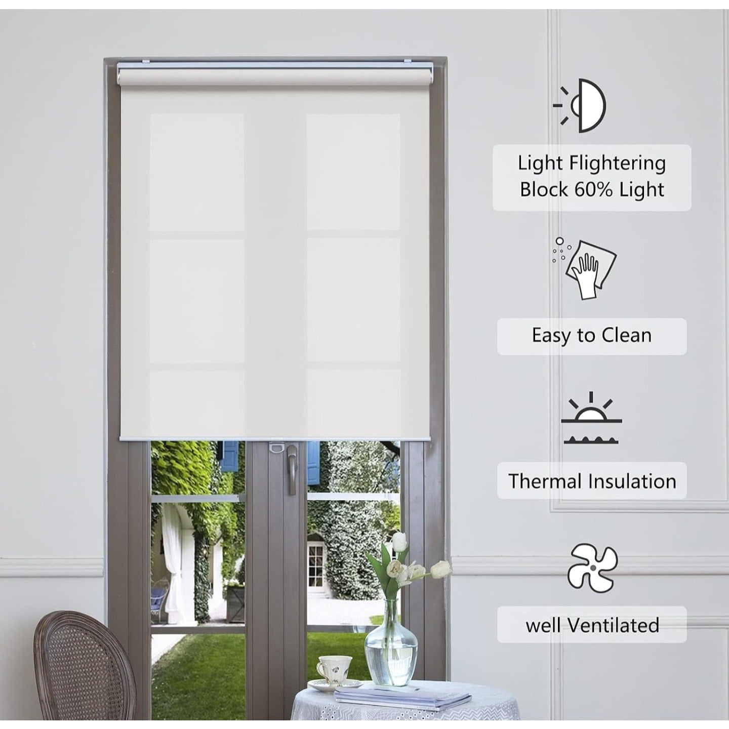 AOSKY Light Filtering Roller Shades for Indoor Windows, 71"W x 72"H