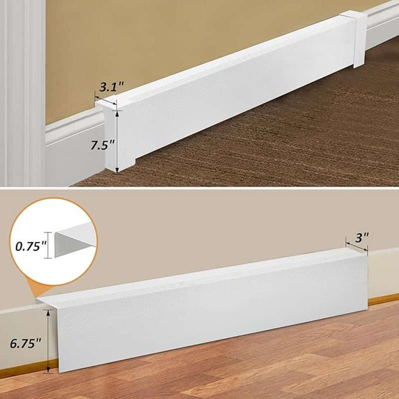 Upgraded 5 FT Baseboard Heater Cover with Left and Right Endcaps, Galvanized Steel, white