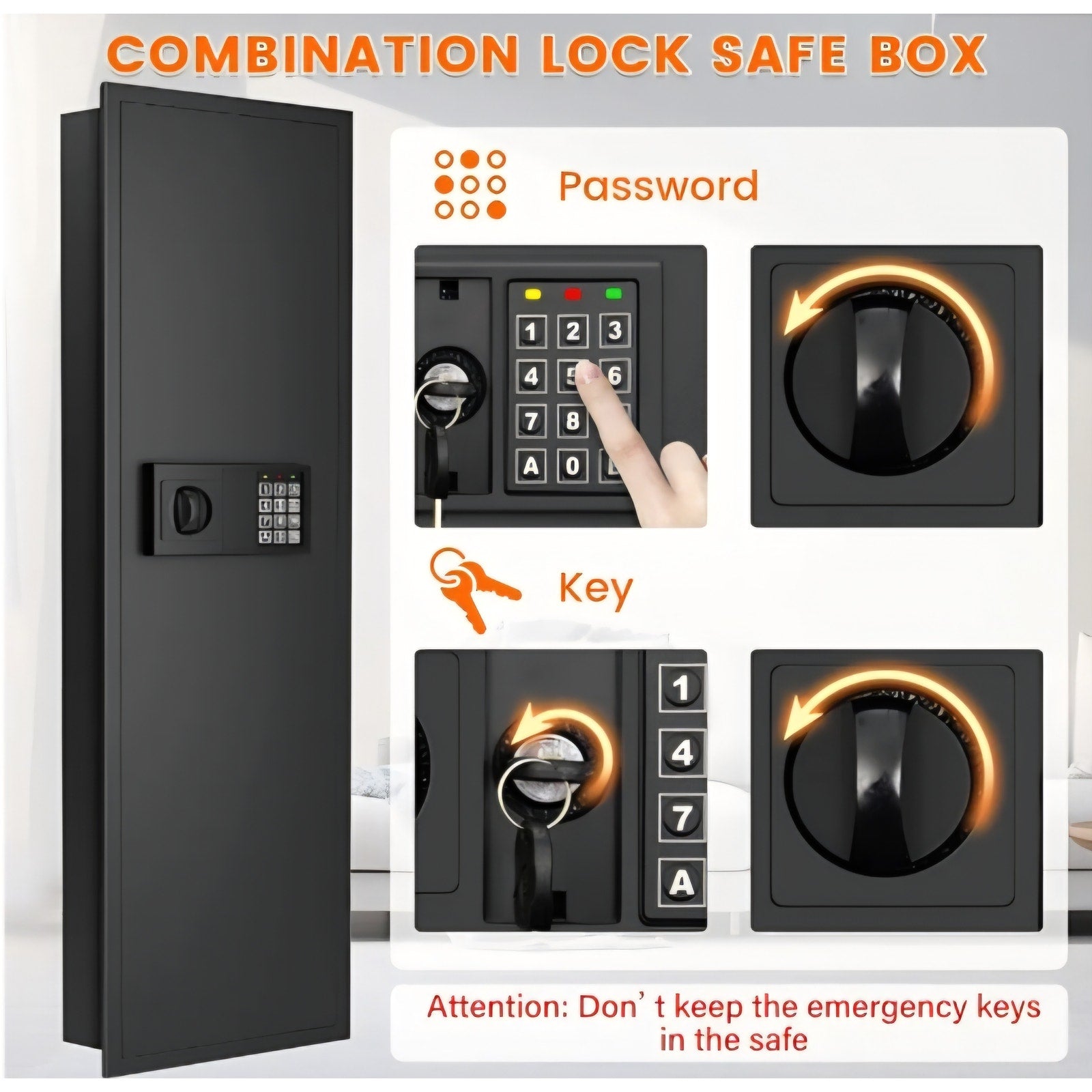 51.18" Tall Wall Safes Between the Studs 16" Centers, Heavy Duty Combination Lock in Wall Safe