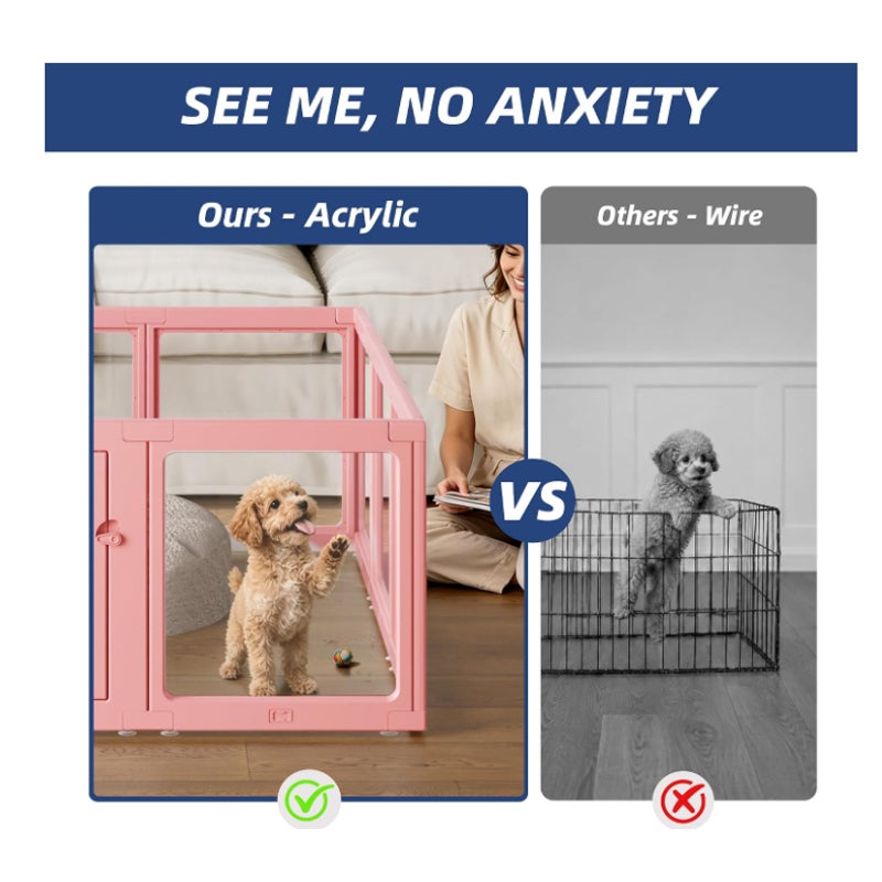 Clear Acrylic Dog Playpen Indoor Pet Pen, 24" H, Pink, 10 Panels