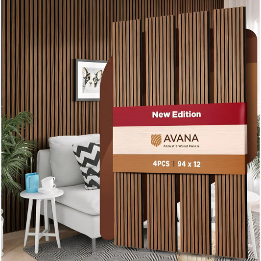 Acoustic Wood Wall Panels Rustic Walnut – 93.2x11.25 Inch Panels Fits 94x12 Layout