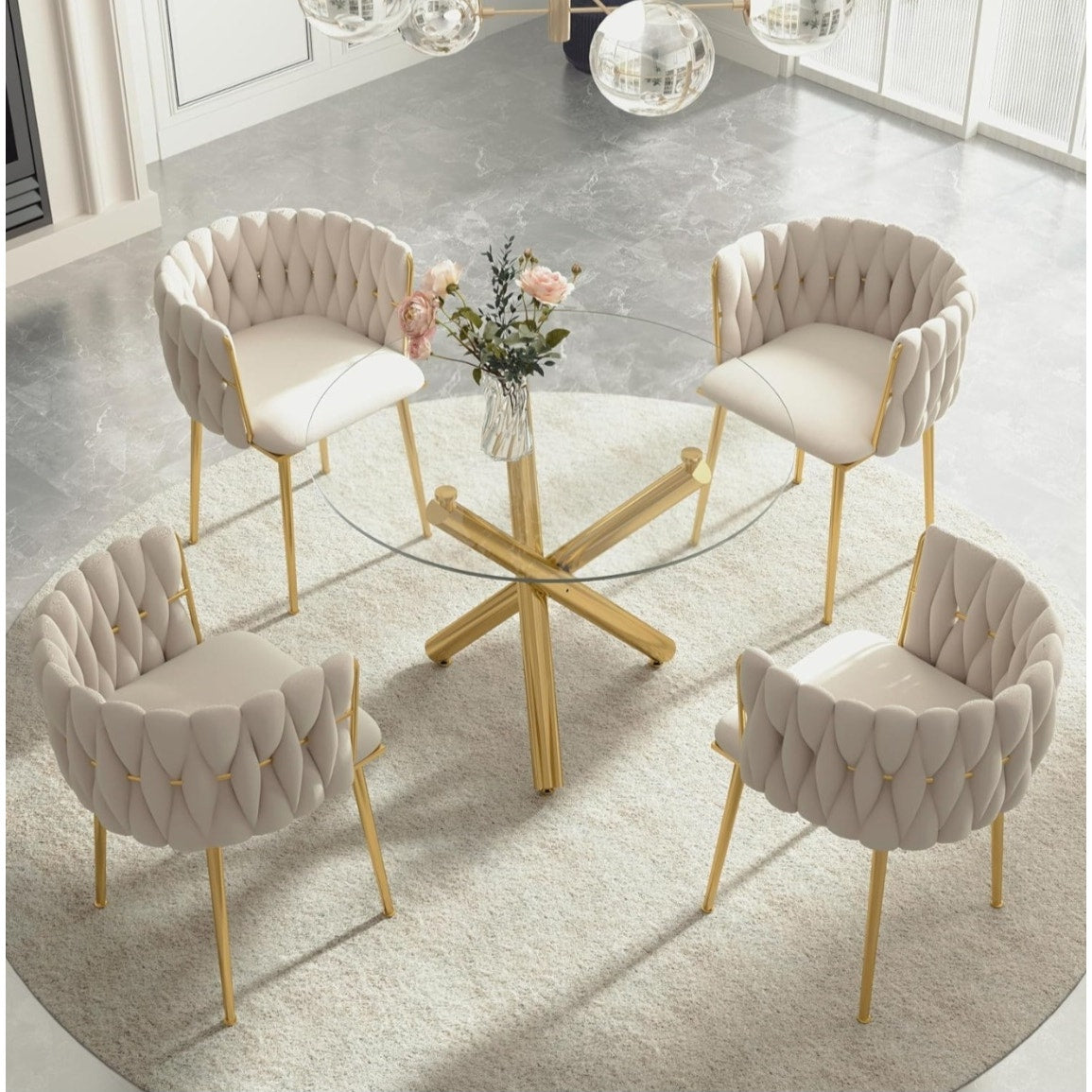 yeag 39 Inch Round Glass Dining Table for 4, Modern Dining Table with Clear Tempered Glass Tabletop