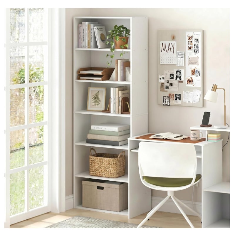 Furinno PASIR 6-Tier Book Shelf, Open Shelves Bookshelf, White