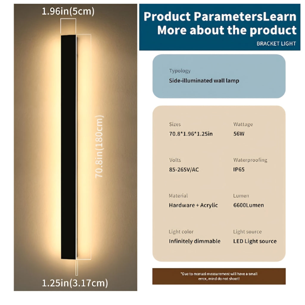 71inch Modern Outdoor Wall Light, 3000K-6000K Dimmable Outside Wall Sconce, Black Exterior Lighting