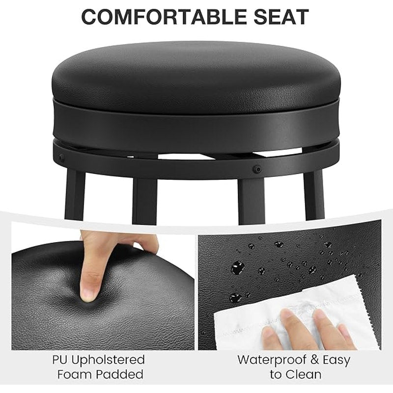 Garvee Swivel Bar Stools Set of 4, 24.4 in, with Upholstered PU Leather Cushion, Metal, Black