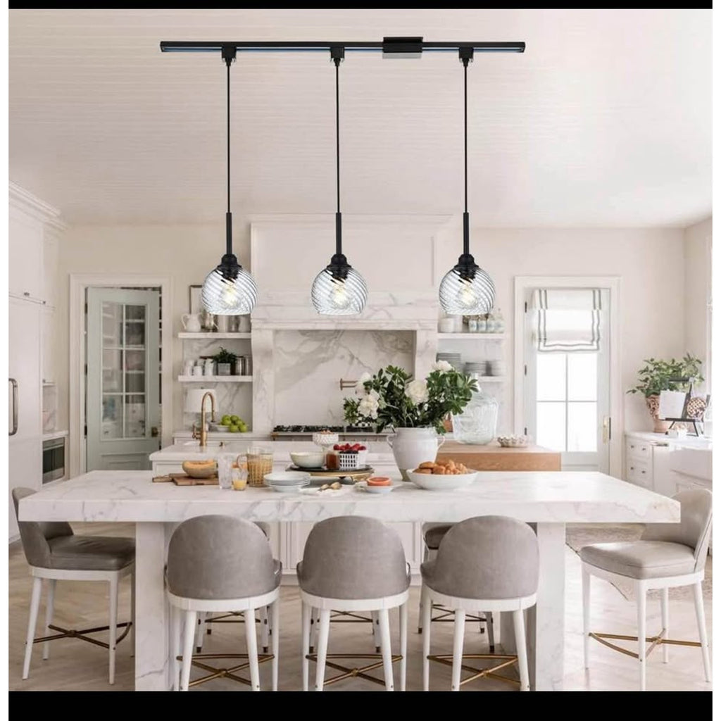 3 Pack H-Type Track Pendant Lighting Fixtures Black Hanging Pendant Lights Kitchen Island with Clear