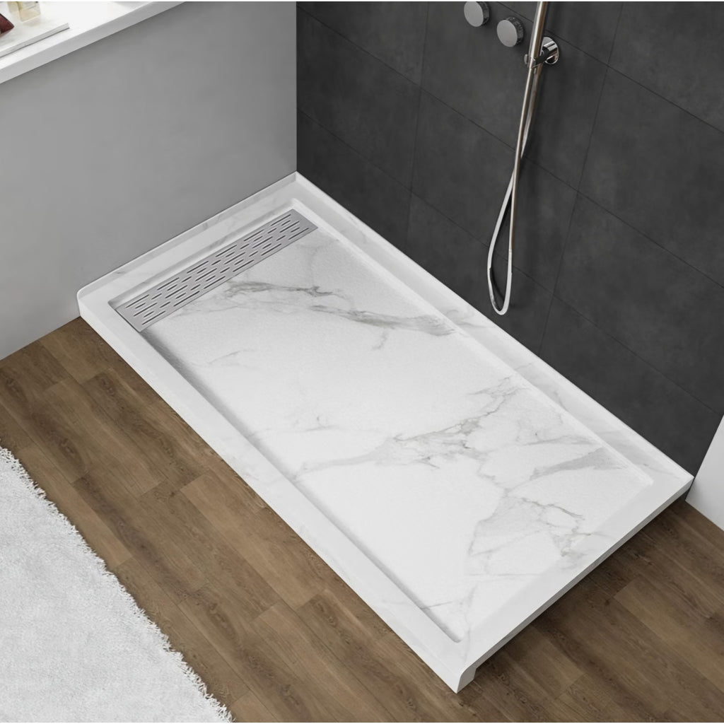 MORVANO 60 x 32 Shower Base with Single Threshold Rectangular Left Drain Location Shower