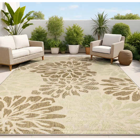 JONATHAN Y Floral Textured Weave Indoor Outdoor Area Rug 8X10 Sage/Brown, 7'9x10'
