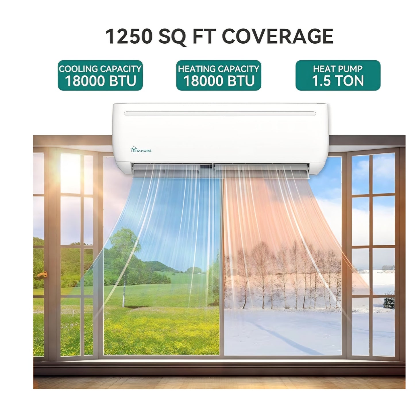 18000 BTU Mini Split Air Conditioner Heat Pump System, Wifi Enabled 19 SEER2 208-230V