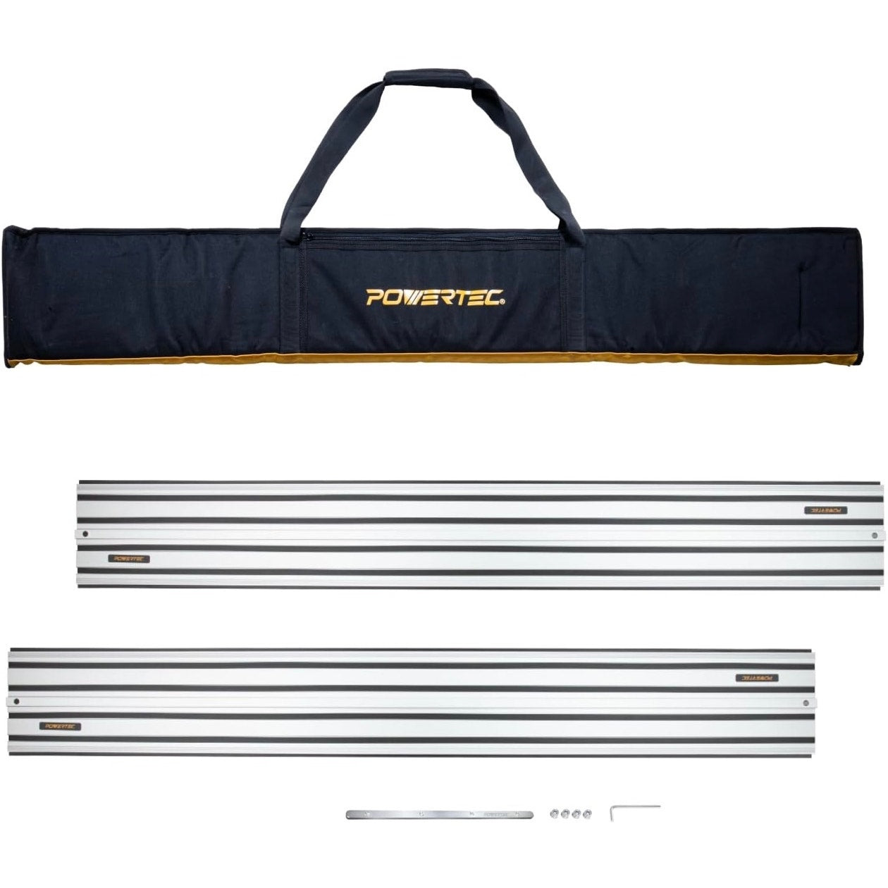 POWERTEC 110" Track Saw Guide Rail Connector Set with Protective Bag for DeWalt Track Saws | Includes 2x55" Aluminum Extruded Guide Rails
