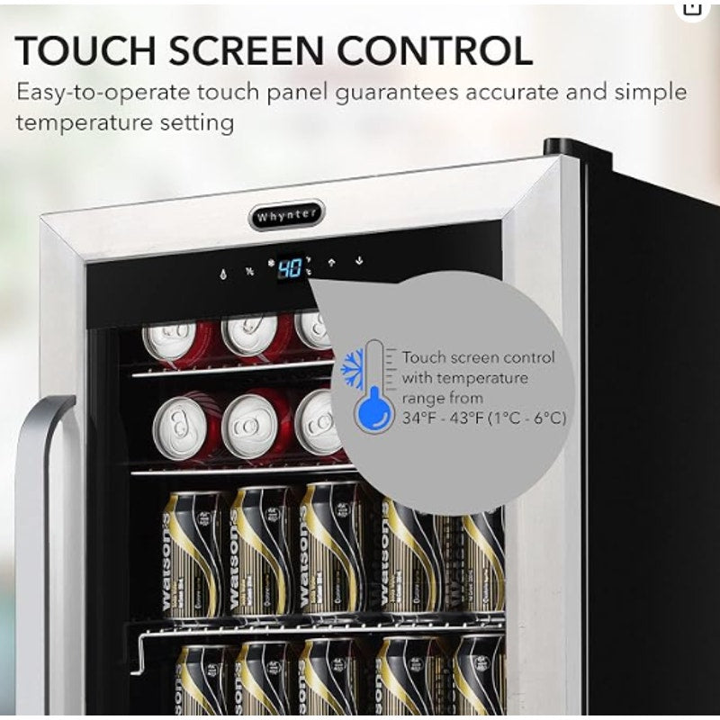 Whynter Beverage Refrigerator Mini Fridge, 136 Can, Glass Door, BR-1211DS Even Fan Forced Cooling