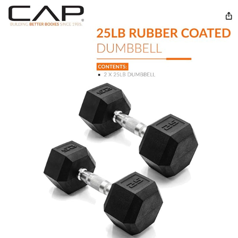 CAP Rubber Coated Dumbbell Weights 50 LB SET 25LB X 2