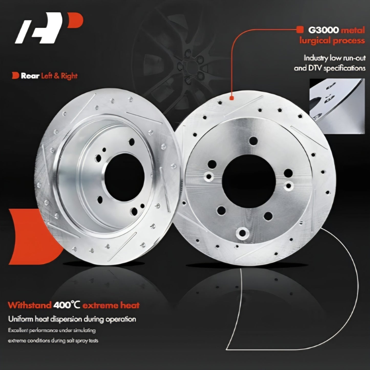 Kia Front & Rear Drilled and Slotted Disc Brake Rotors, Ceramic Pads Kit Compatible Select Kia Model
