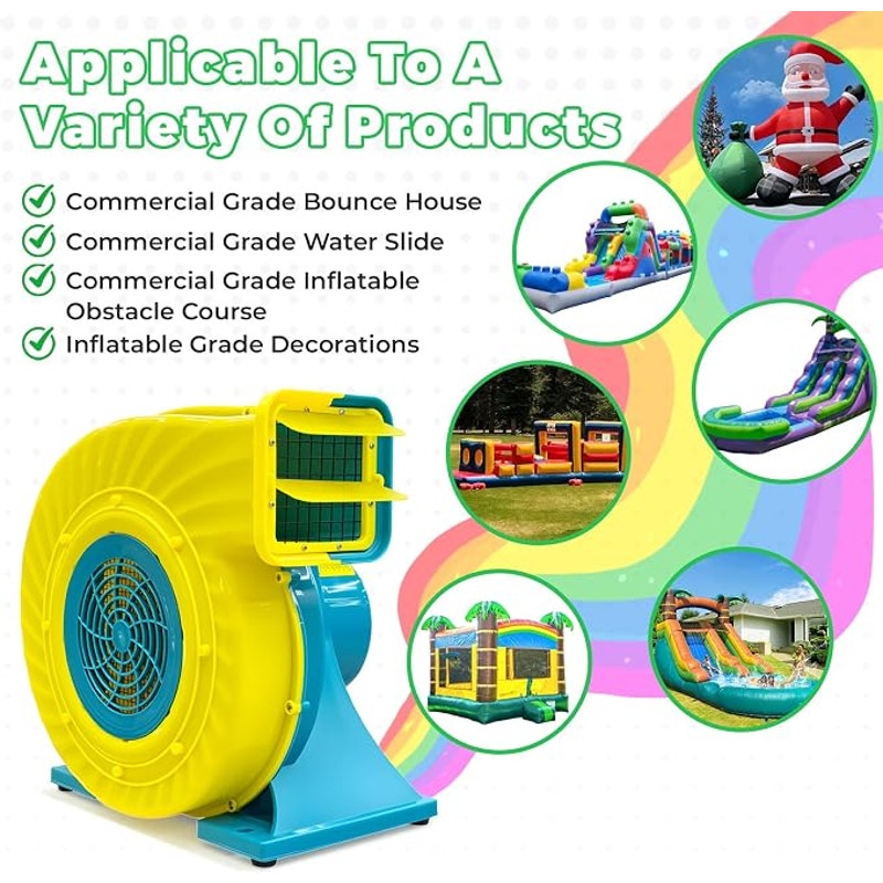 Bounce House Blower High Power Inflatable Air Blower, IPX4 Waterproof, 110-120V, 6 Stakes-1HP 750W