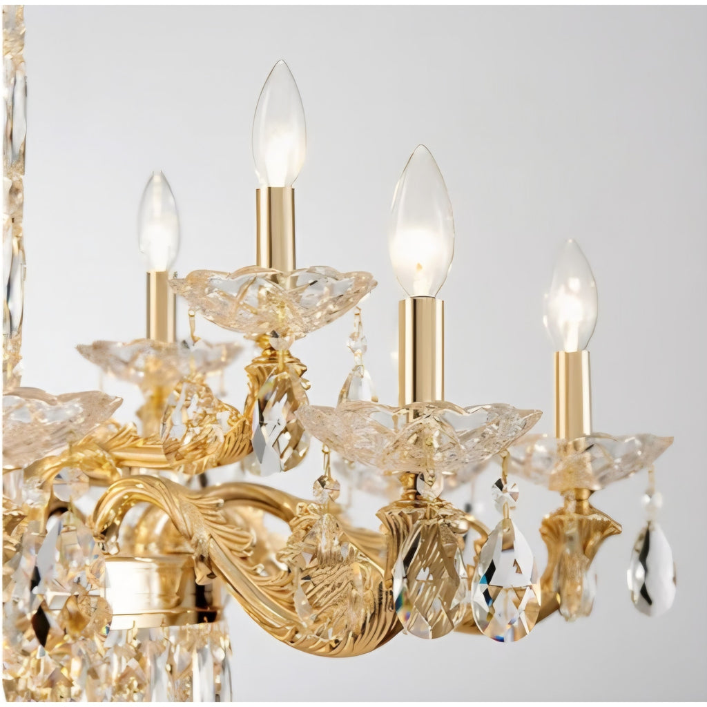 Gold Crystal Contemporary Chandelier Foyer Entryway Lighting, 2-Tier Large Foyer