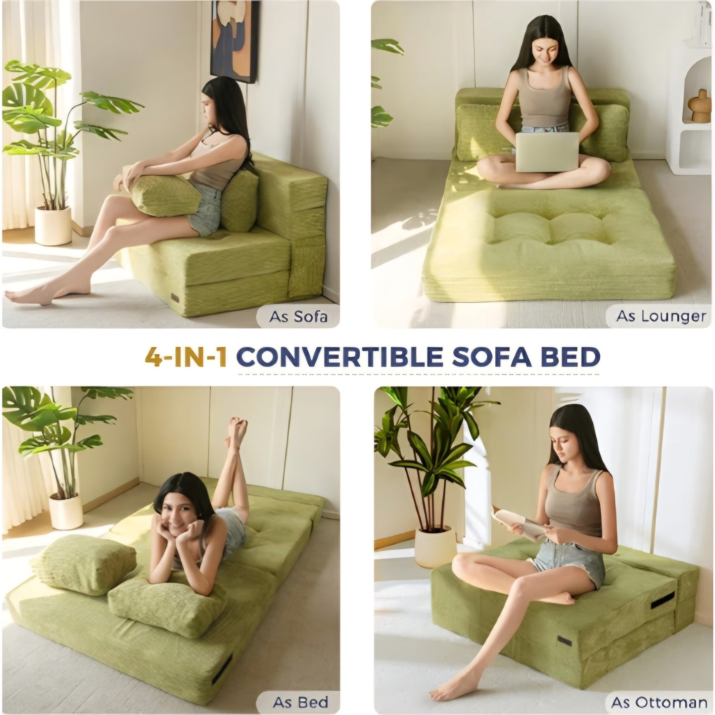 Convertible Sofa Bed, Fold Out Loveseat Sleeper Sofa with Pillow, 4 in 1 Tufted Folding Couch