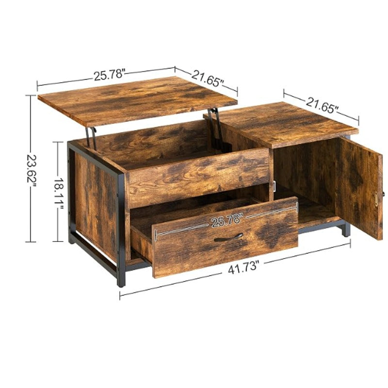 FABATO 41.7" Rustic Brown Lift Top Coffee Table with Storage Drawer, Hidden Compartment