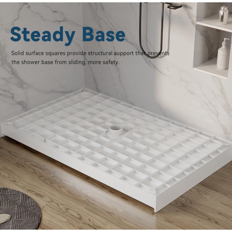 Findepot 60''L X 36''W X 4''H SMC Rectangle Shower Pan, Center Drain, White Single Threshold Shower