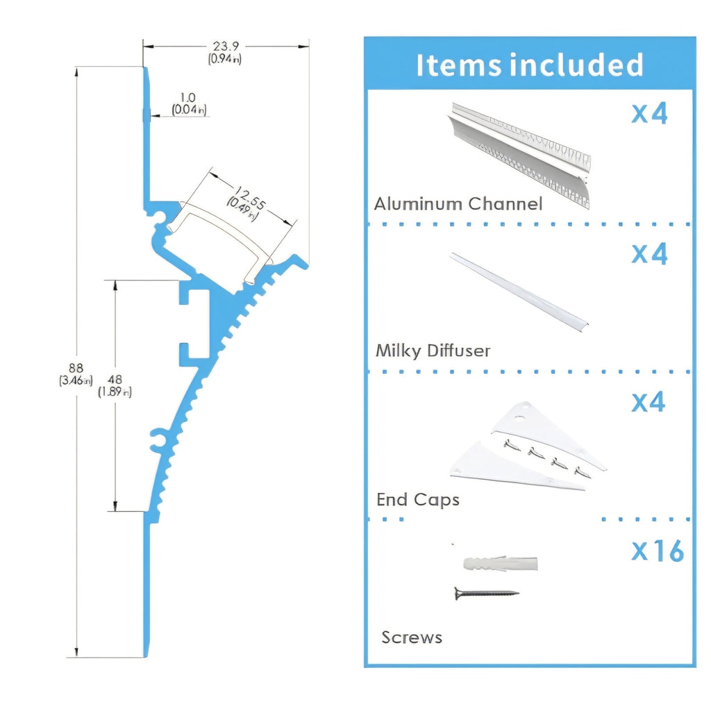 4Pack 6.6ft/2M Wall Washer LED Strip Light Diffuser Aluminum Channel, Trimless Recessed Wall Alumin