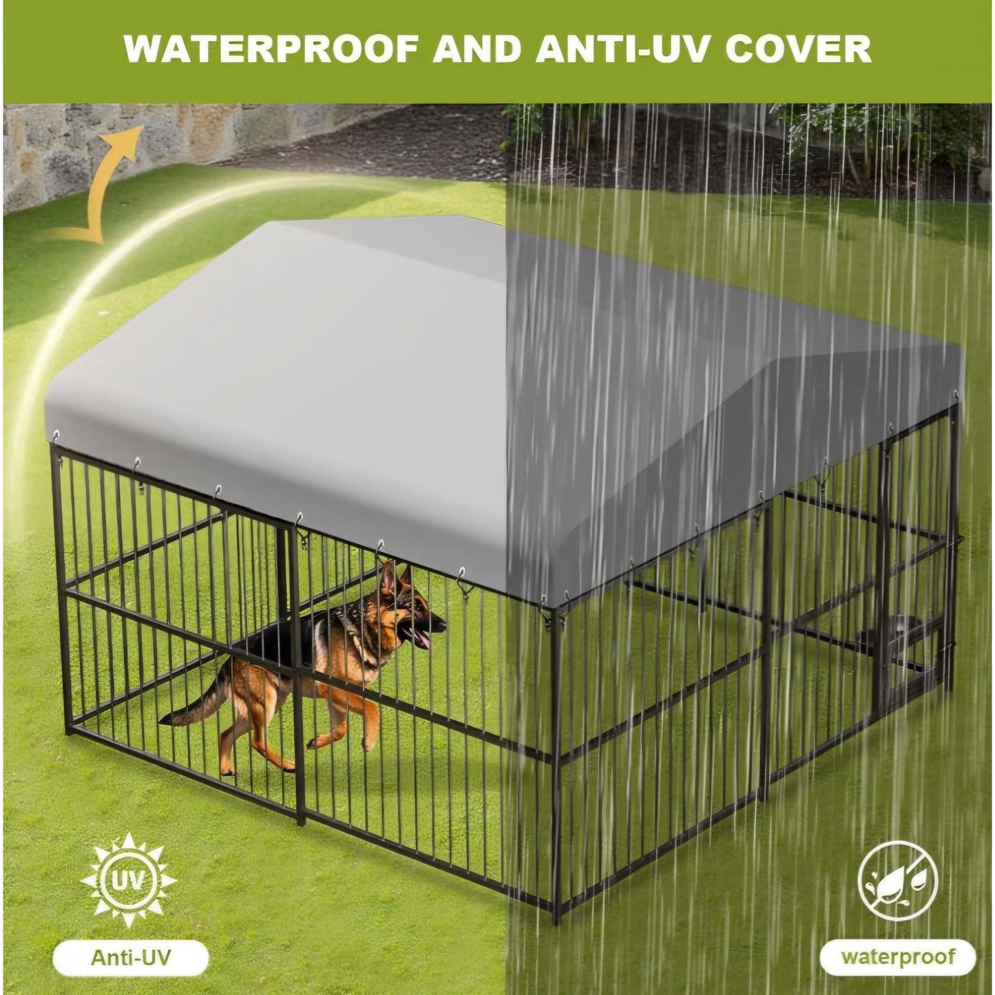 10 x 10FT Large Dog Kennel, Heavy Duty Metal Outdoor Dog Kennel, Outside Dog Playpen with Roof