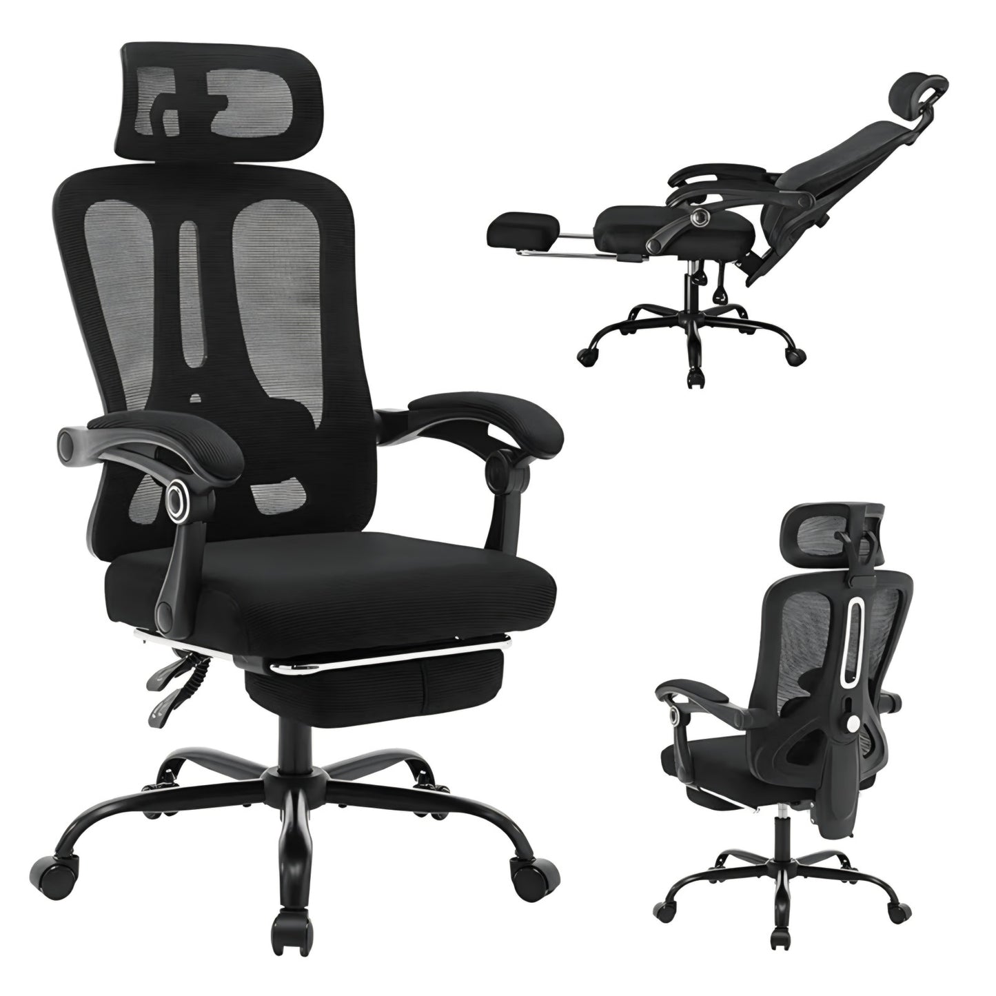 Ergonomic High-Back Office Chair with Footrest and Headrest, Mesh Desk Chair with Adjustable Lumbar